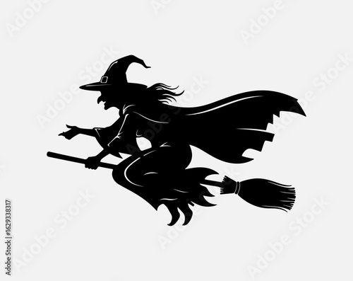Witch Silhouette Flying on Broomstick