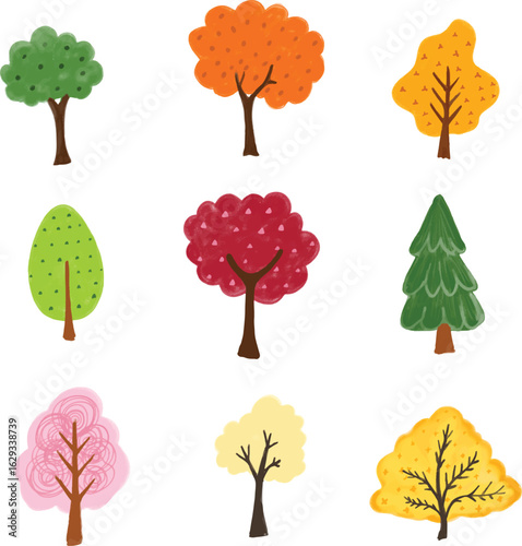 Botanical flower and trees illustration  Vector