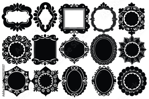 Collection of decorative black ornate frames and borders