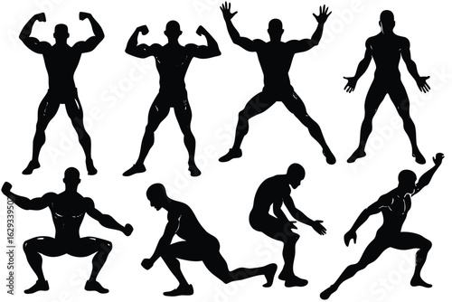 Collection of male silhouettes in various athletic poses