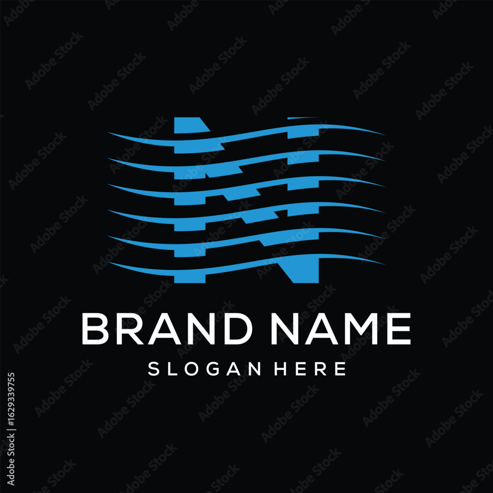 Fototapeta premium Initial Letter N River Creek Water, Ocean Sea Wave logo design vector icon template