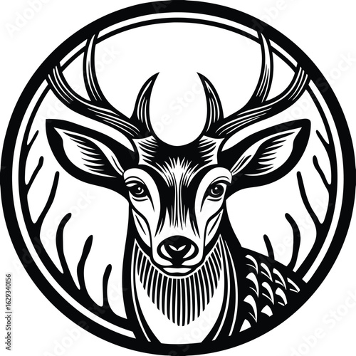 Deer Head Isolated on White Background – Realistic Wildlife Taxidermy, Animal Trophy Wall Mount, Stag Antlers, Forest Animal Portrait for Nature, Hunting, Rustic, or Cabin Decor Concepts

