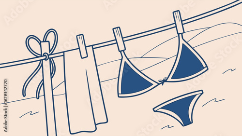 Beachwear Drying on a Clothesline.