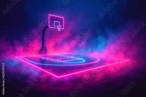 Neon Basketball Court – A Futuristic Sports Scene