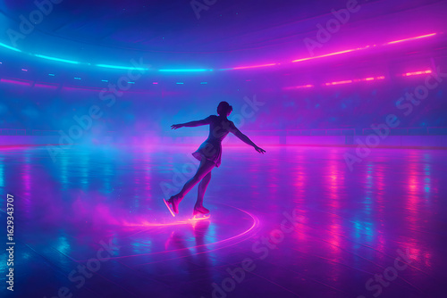 Vibrant Ice Skating Performance in Neon Lights