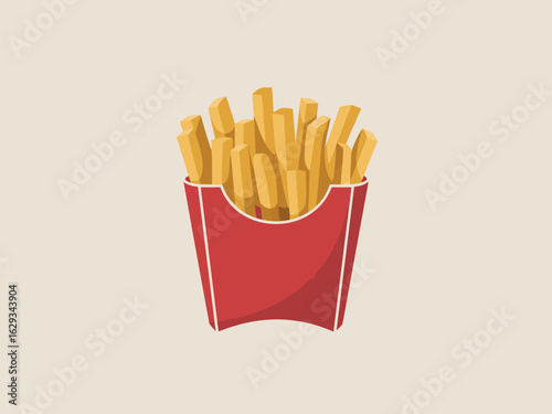 Red French Fry Box Filled with Golden French Fries on a Light Background fast food