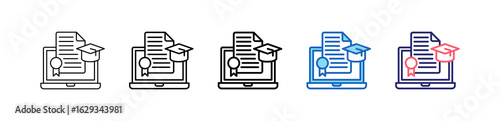 Online Certificate Icon In 5 Different Styles Set Collection.   