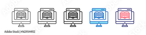 Digital Book Icon In 5 Different Styles Set Collection.   