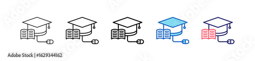 Graduate Icon In 5 Different Styles Set Collection.   