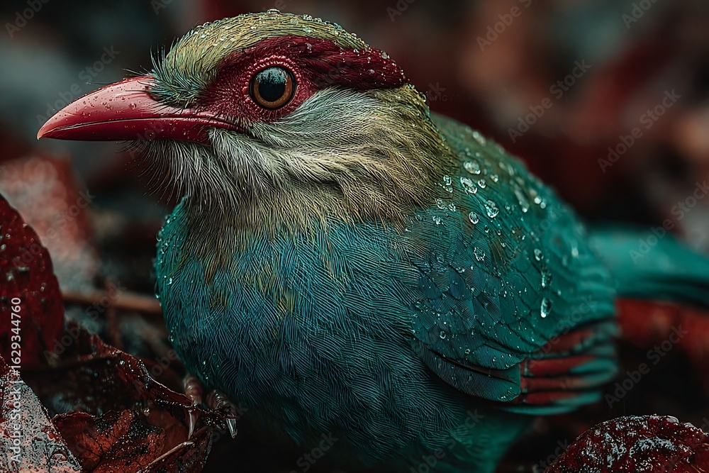 Obraz premium Endangered Javan Green Magpie in Natural Rainforest Habitat 