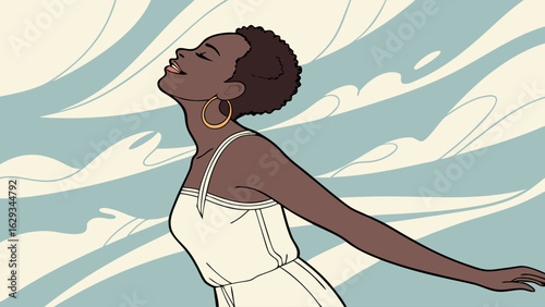 Joyful African Woman in a Flowing Dress.
