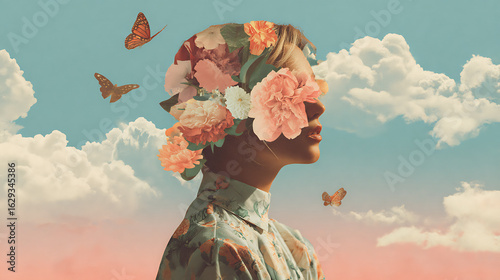 Surreal Collage – Woman's Head and Sky