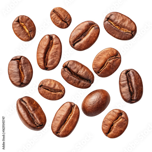 Roasted coffee beans isolated on transparent background