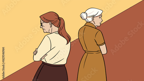 Two Elderly Women Facing Away From Each Other.