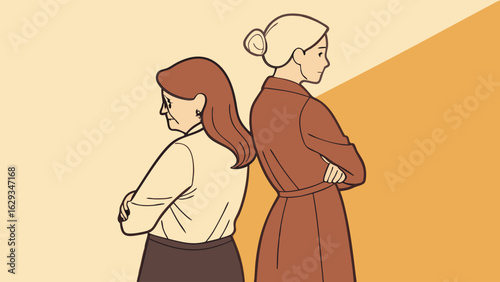 Two Women Facing Away Showing Disagreement.