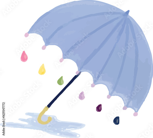Blue Umbrella with Raindrops Pastel Vector Illustration