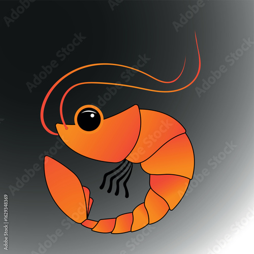 Shrimp icon in flat style, fresh seafood. Gaint prawn. Vector illustration.