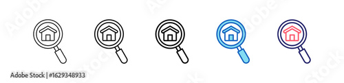 Search Icon In 5 Different Styles Set Collection.   