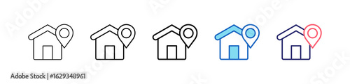 Location Icon In 5 Different Styles Set Collection.   