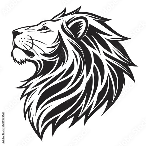 Wallpaper Mural Lion Head Tattoo Style Vector – Majestic Black and White Silhouette Art   Torontodigital.ca