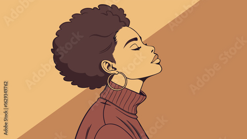 Profile of a Woman with Curly Hair and Earrings.