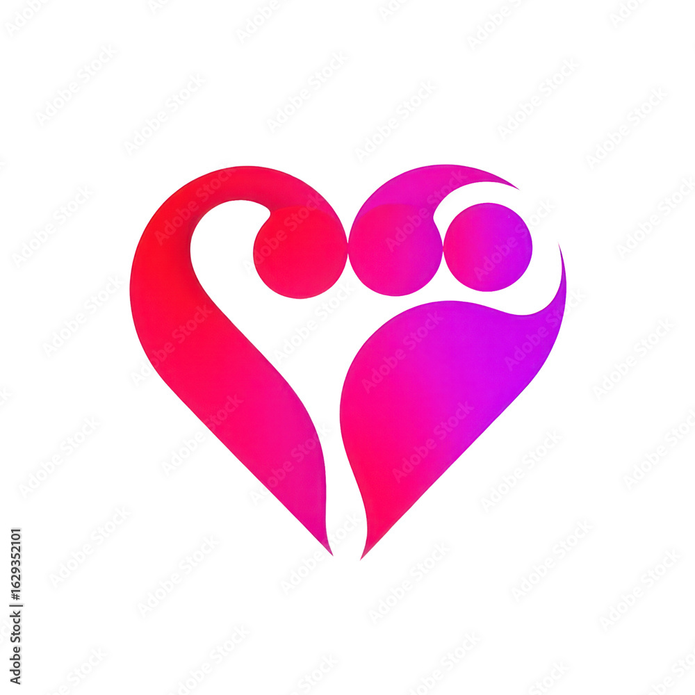 Fototapeta premium Modern Heart Shaped Charity Logo with Abstract Human Figures Isolated on White Background, Generative AI