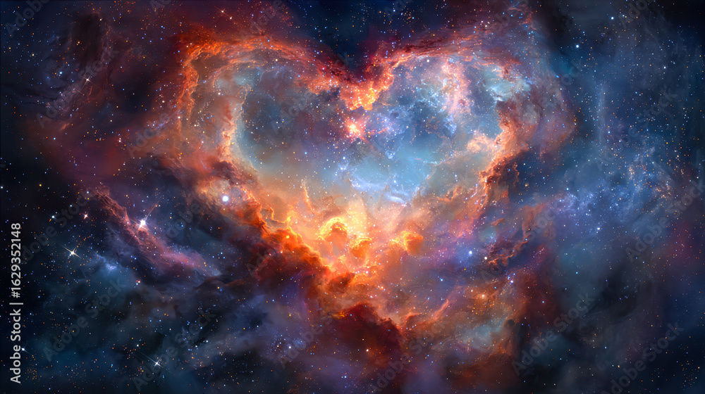 Fototapeta premium Vibrant heart-shaped nebula illuminated by cosmic colors in deep space