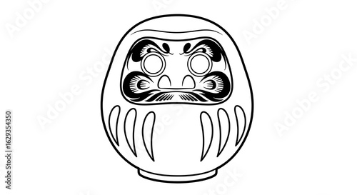 Black and white illustration of a traditional Japanese Daruma doll icon vector