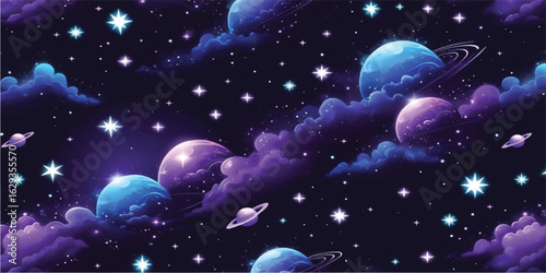 Cosmic Planets Stars Seamless Night Sky
