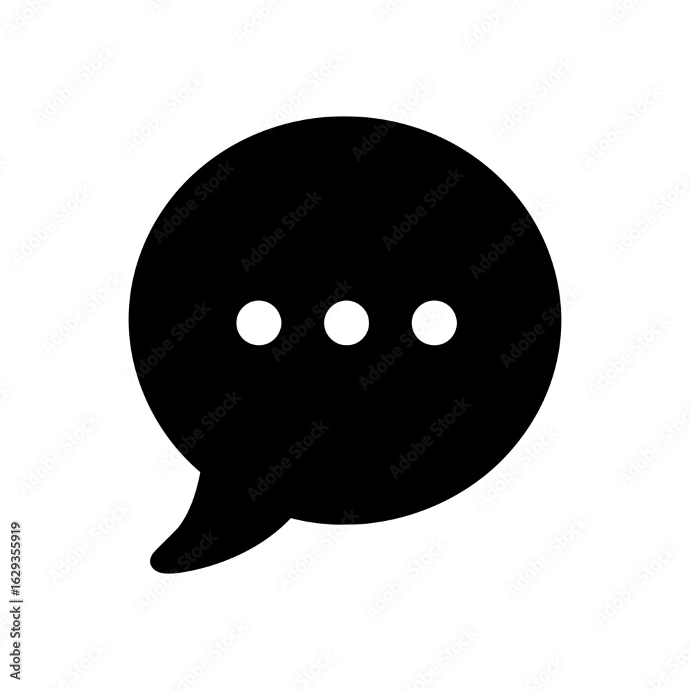Black speech bubble icon with three dots indicating conversation Black speech bubble icon with three dots indicating conversation