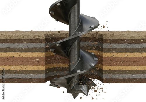 Obraz na płótnie Isolated Auger Drill Excavating a Cross-Section of Layered Soil