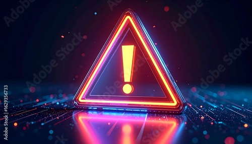 Glowing neon triangle warning sign on dark background (2)