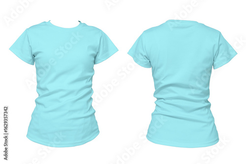 Blank light blue t-shirt front and back view isolated on white background for apparel design and mockup use