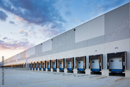 Exterior of modern distribution center warehouse