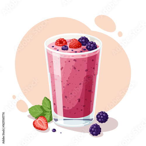 Berry smoothie in a glass with raspberries and strawberries
