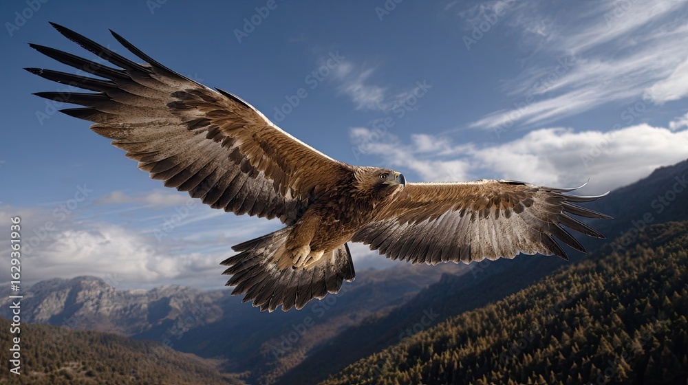 Naklejka premium Eagles soar above nature, symbolizing freedom, power, elegance, and foresight.