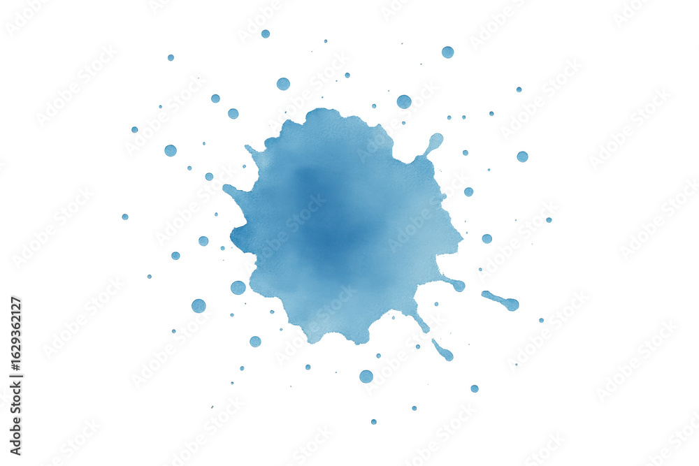 Obraz premium Abstract light blue watercolor splash with small droplets on transparent background, ideal for adding a touch of color to designs