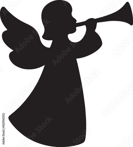 Silhouette vector of an angel with wings and halo, perfect for Christmas, religious, and spiritual-themed designs.