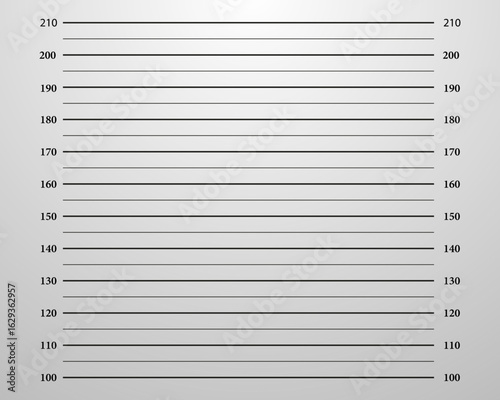 Mugshot police measuring line height measure for shot. Photo background, criminal police mugshot with centimeter scale. Retro.