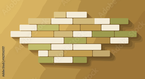 Textured wall design with green and beige bricks in modern style  