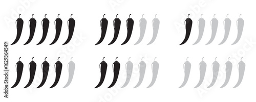 Pepper Spicy chili pepper level scale icon, label. Traditional Mexican, Chinese, asian spicy levels. mild, spicy, hot. Chili pepper red outline icon