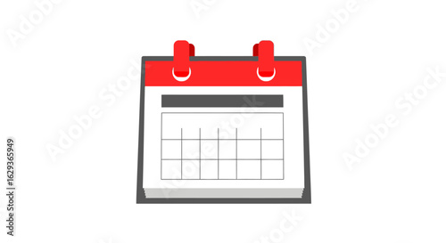 Red and gray calendar icon on a white background representing time management