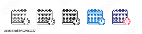 Time Planning Icon In 5 Different Styles Set Collection.   