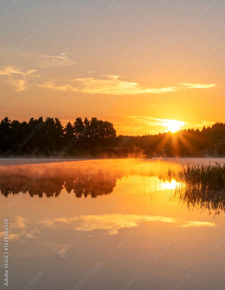 Obraz premium Sunrise over tranquil lake