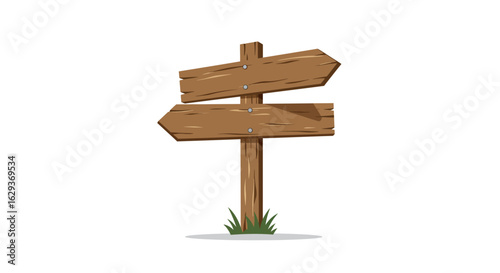 Isolated Illustrative Wooden Signpost with Blank Arrows