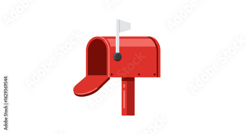 Classic open red postbox with a white flag up, symbolizing mail delivery and communication concepts