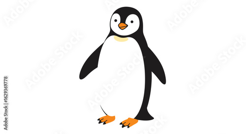 Adorable cartoon penguin character. A cute and friendly flightless arctic bird standing, isolated vector illustration on a white background.