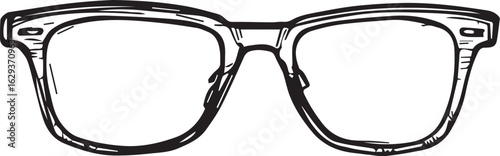Vintage retro eyeglasses with a thick frame in a line art illustration