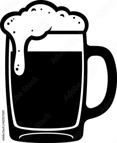 Frothy Root Beer Mug Vector – Non Alcoholic Beverage Icon, Black and White Refreshment Illustration


