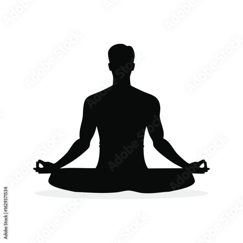 Silhouette of a person meditating in a cross-legged yoga pose with hands resting on knees